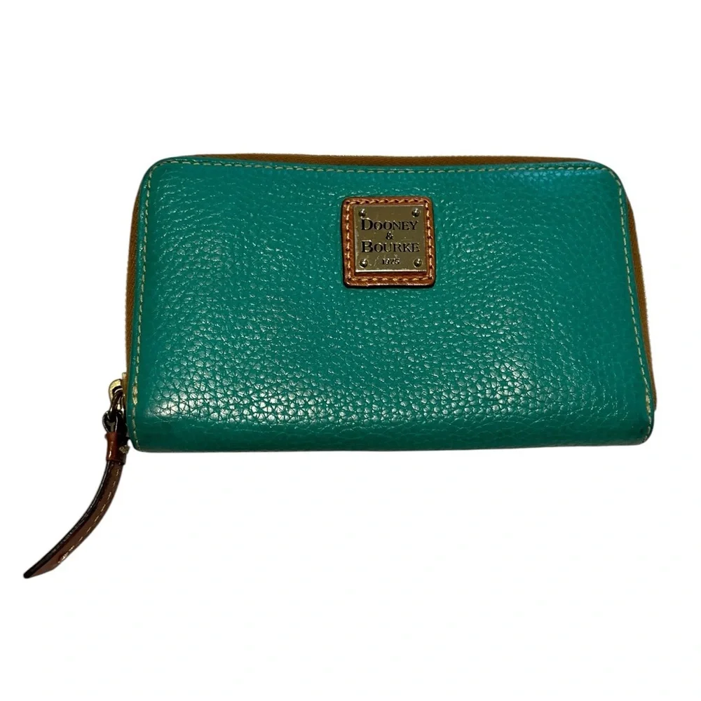 Dooney & Bourke Pebble Leather Zip around Y2k Wallet Teal Green Red Interior med - Picture 9 of 16